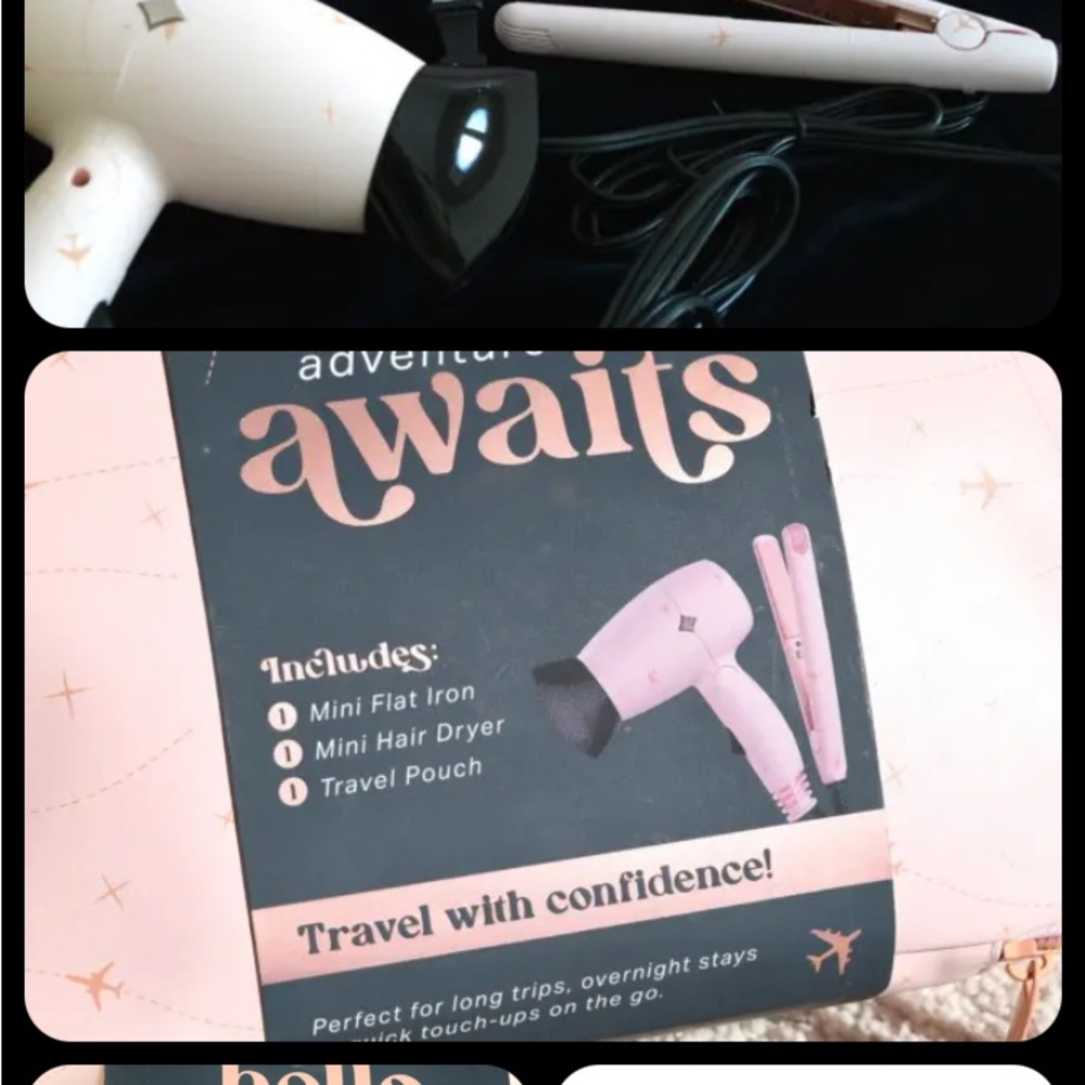 NEW 3 Pieces set of Flat iron Hair dryer and travel pouch in Light pink,…